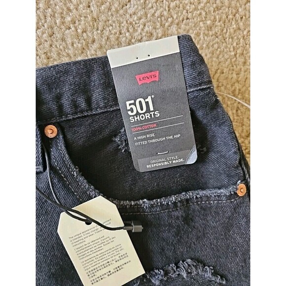 Levi's Premium 501 High-Rise Shorts Women's Black Size 31 Distressed NEW $70 - Picture 4 of 8